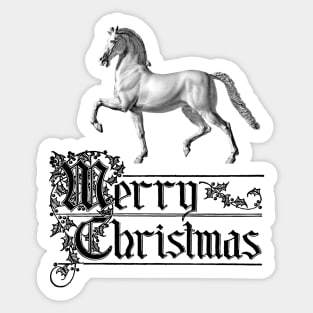 Horse with Merry Christmas Typograph. Vintage Print Sticker